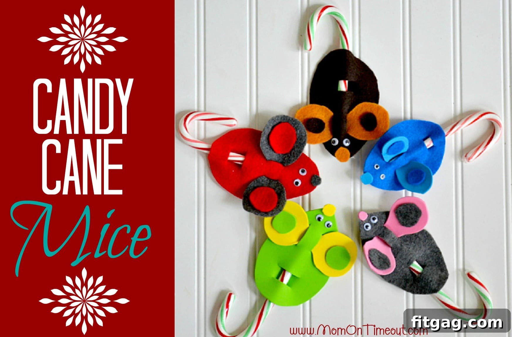 A collection of adorable Candy Cane Christmas Mice in various colors, ready to be hung on a Christmas tree.