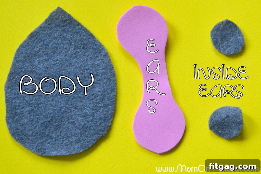 Illustration of felt shapes for the Candy Cane Mouse: an egg-shaped body and two circles for ears.