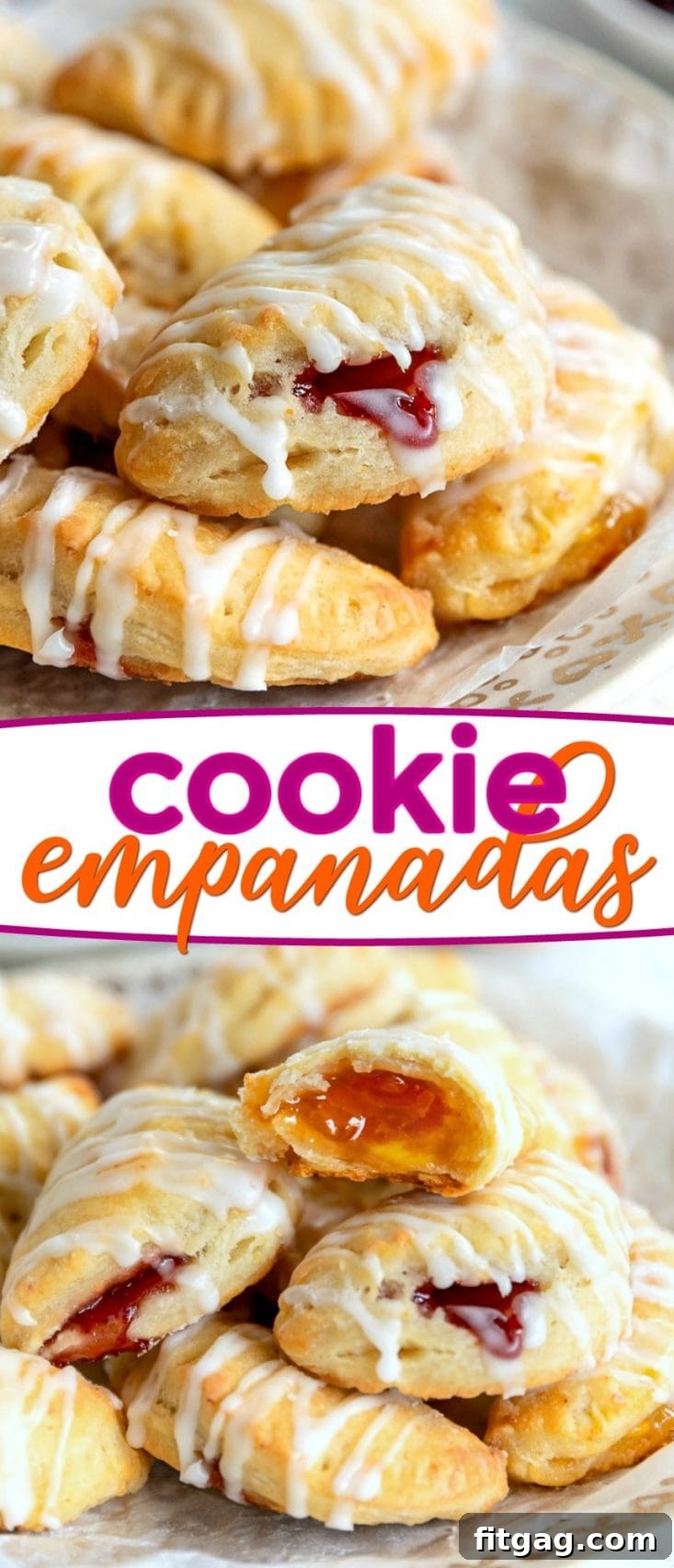 Cookie Empanada Inspiration and Gallery Collage showcasing various stages of making and serving cookie empanadas, from ingredients to finished product.
