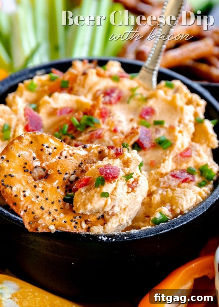 Quick & Easy Beer Cheese Dip: A Creamy Blend of Cheese, Beer, and Bacon, Perfect for Parties and Game Day Easy 5-minute Beer Cheese Dip with Bacon and fresh veggies