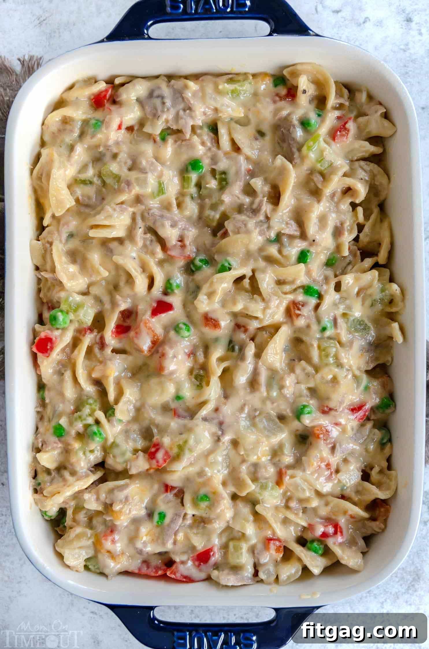 Easy Tuna Casserole in a baking dish, ready for serving
