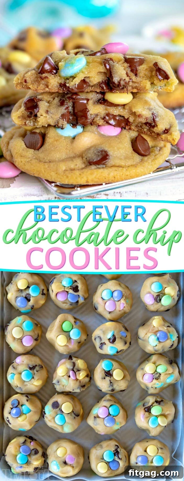 Truly the BEST Bakery Style Chocolate Chip Cookies EVER! Soft and chewy, extra thick and just loaded with sweet chocolate! Come and get 'em! // Mom On Timeout #chocolatechipcookies #Easter #cookies #baking #dessert #recipe #desserts #recipes easter-chocolate-chip-cookies-collage