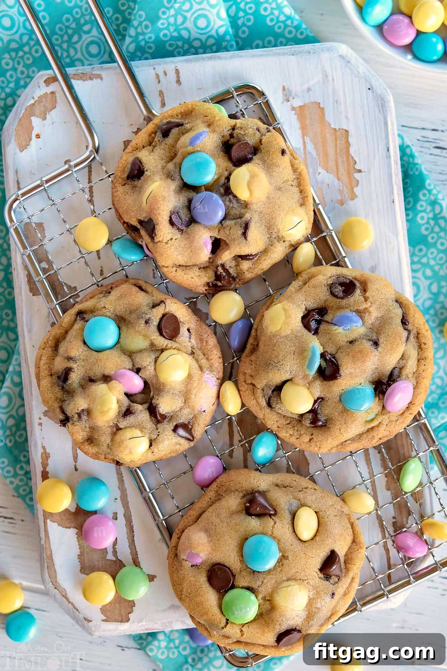 Freshly Baked Chocolate Chip Cookies on a Wooden Cutting Board