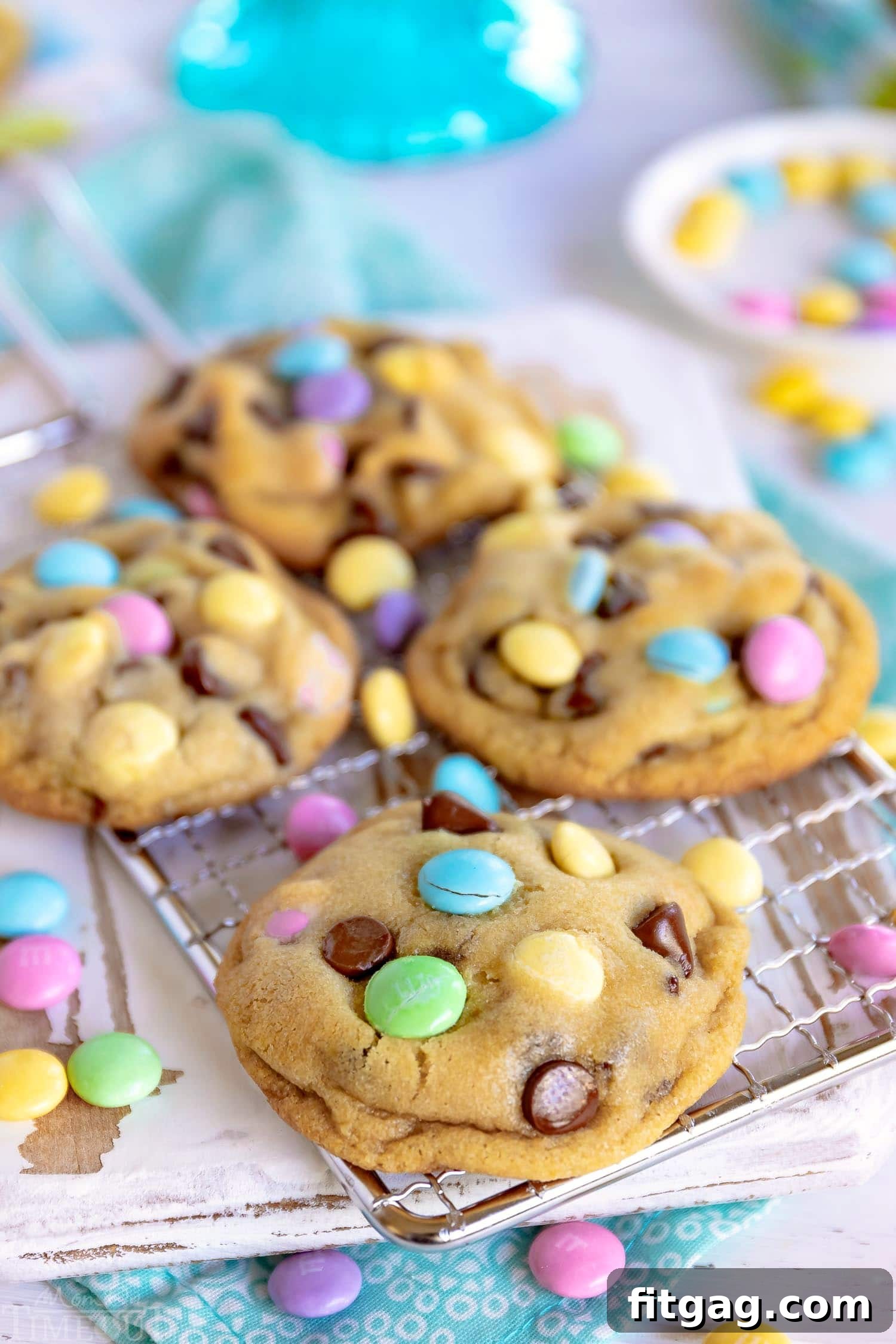 Easter Chocolate Chip Cookies Cooling on a Wire Rack