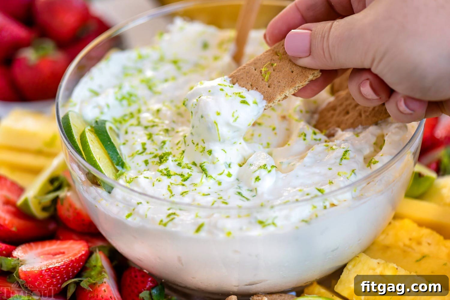 Best Dippers for Key Lime Pie Fruit Dip: Graham Crackers, Strawberries & More Key Lime Pie Fruit Dip served with graham crackers