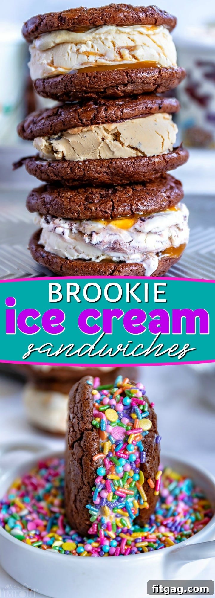 A collage of various homemade ice cream sandwiches with different toppings and ice cream flavors, emphasizing the customizability of the recipe.