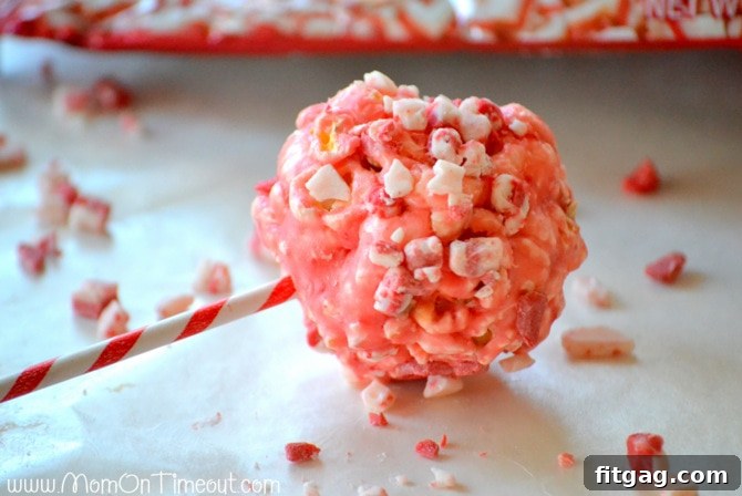 Peppermint Crunch Popcorn Pop with Popsicle Stick