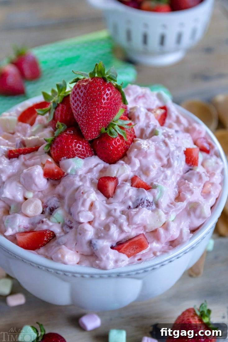 Easy Strawberry Fluff dessert salad in a serving bowl