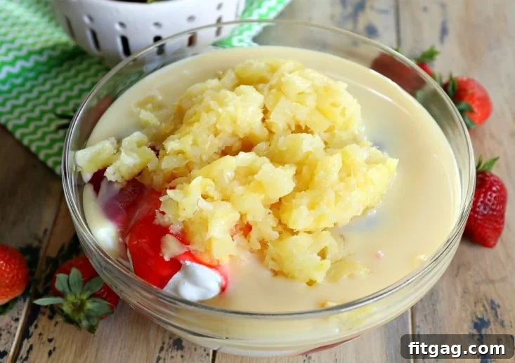 Ingredients for easy Strawberry Fluff dessert recipe in a bowl