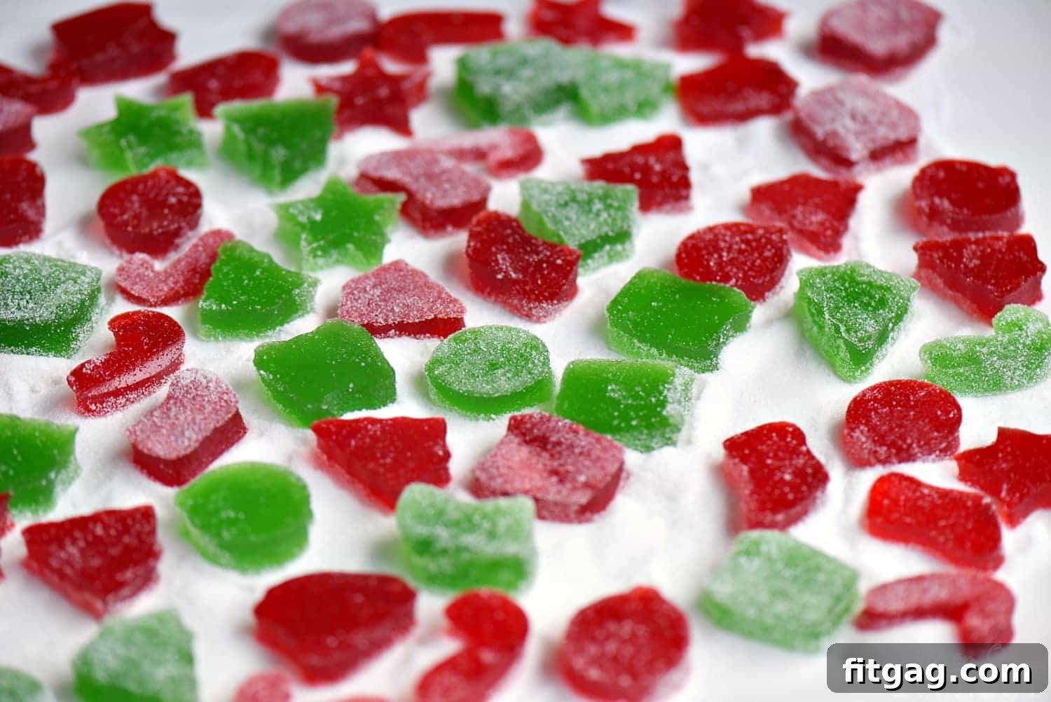 Homemade Gumdrops after cutting Gumdrops cut into various shapes