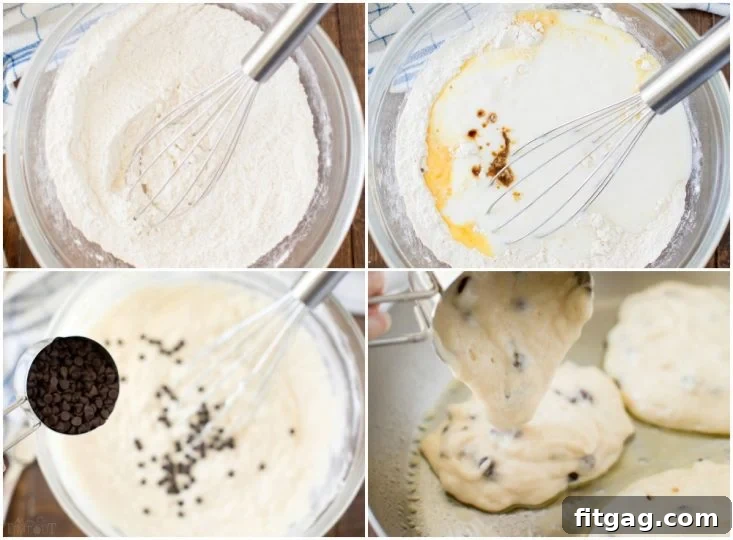 how to make Chocolate Chip Pancakes collage