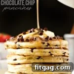 best chocolate chip pancake recipe with syrup being poured on top