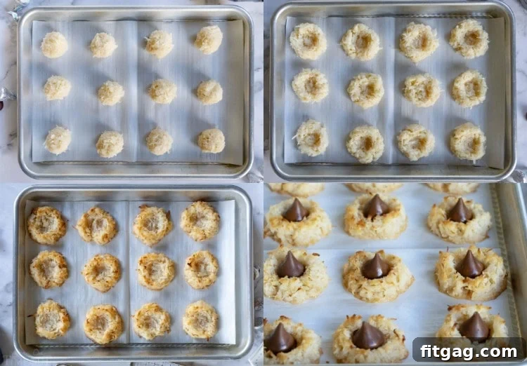 Step-by-step guide collage for making Coconut Macaroon Blossoms.