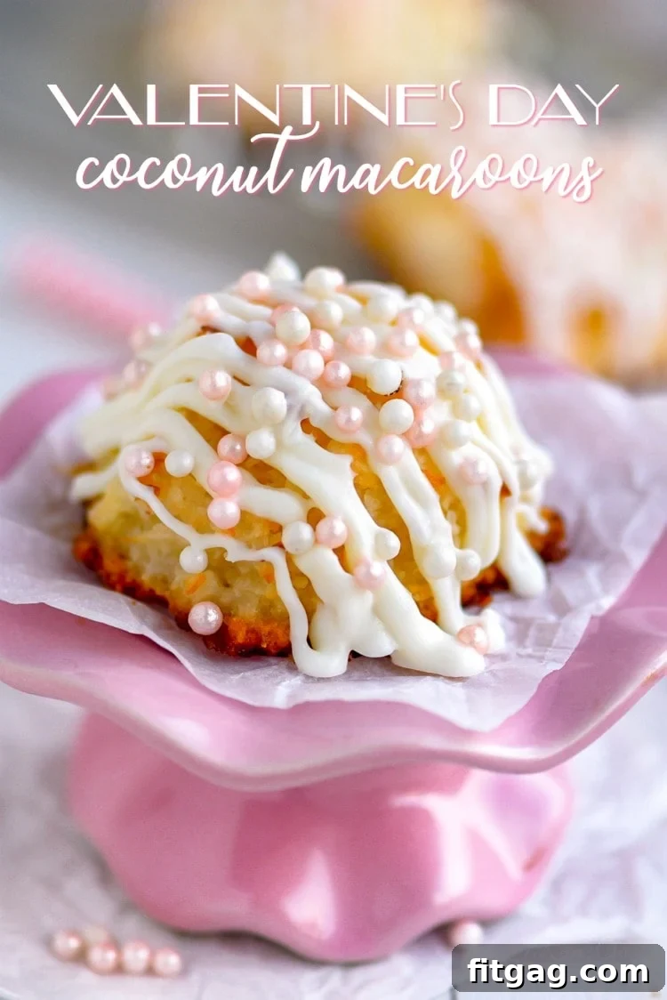Festive Valentine's Day Coconut Macaroons for Gifting Valentine's Day Coconut Macaroons with white chocolate and pink pearls