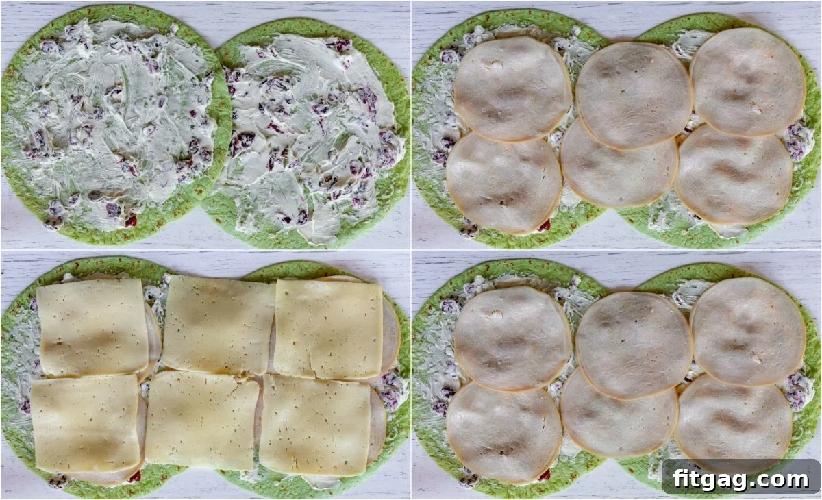 how to make turkey pinwheels collage with four images