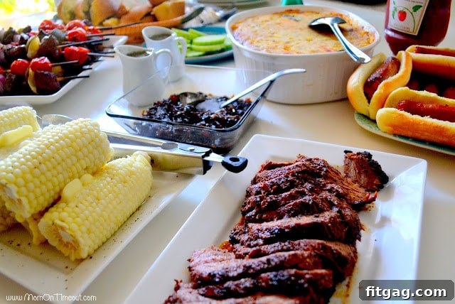 A beautifully presented meal spread, hinting at a festive outdoor gathering.