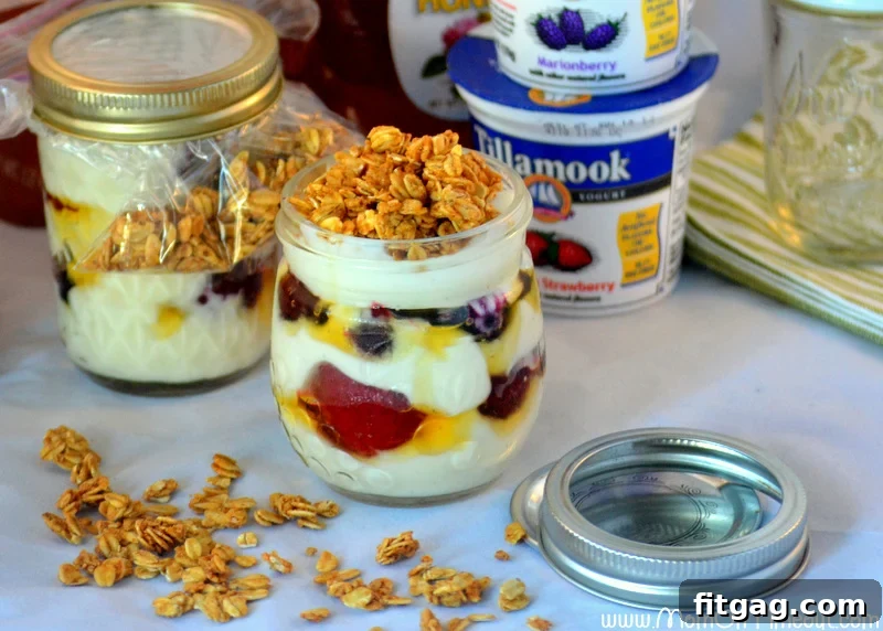 Close-up of a jar of vanilla bean parfait showing creamy layers and visible vanilla specks