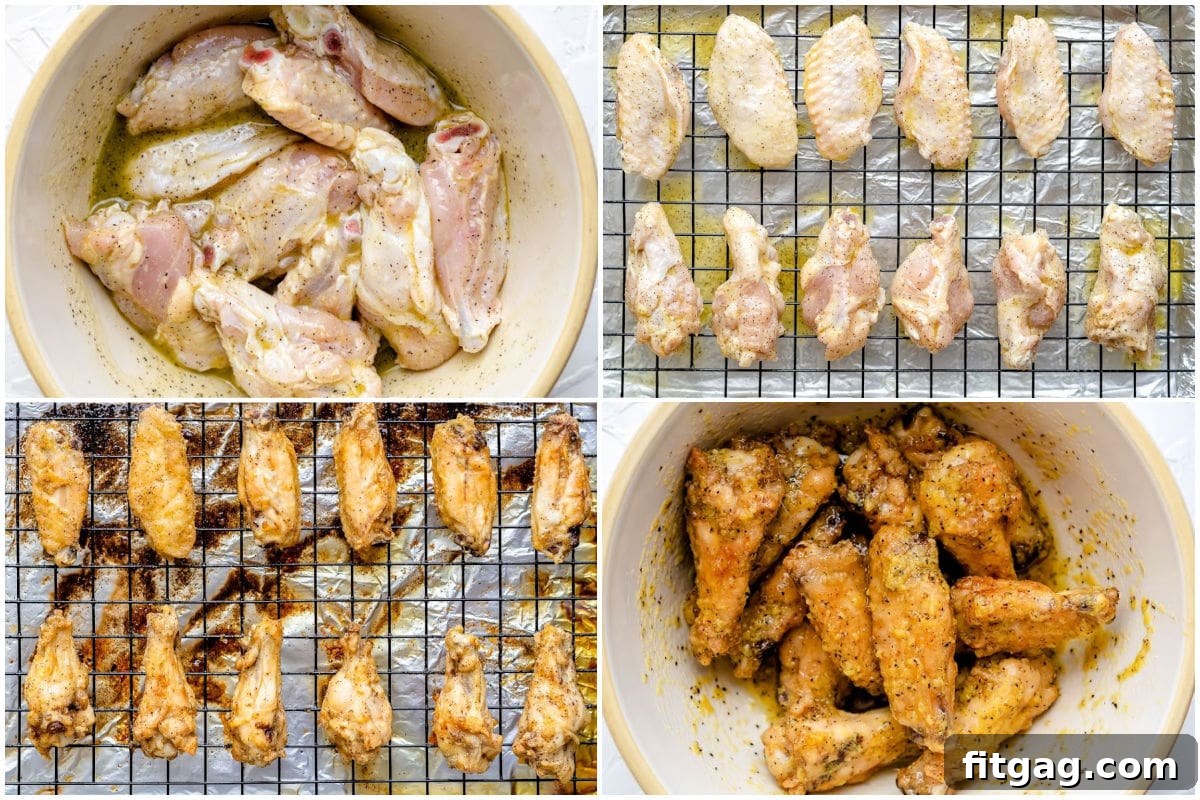 Irresistible Lemon Pepper Wings Baked or Air Fried 6 how to make lemon pepper wings in 4 image collage