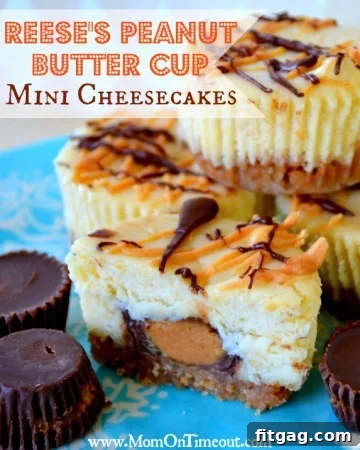 Reese's Peanut Butter Cup Mini Cheesecakes Small, individual Reese's Peanut Butter Cup Mini Cheesecakes