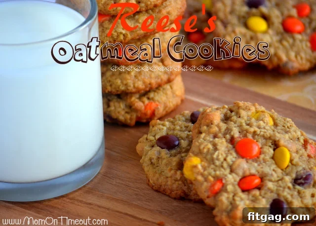 Baking Delicious Reese's Oatmeal Cookies from Frozen Dough Freshly baked Reese's Easy Freezer Friendly Oatmeal Cookies cooling on a rack