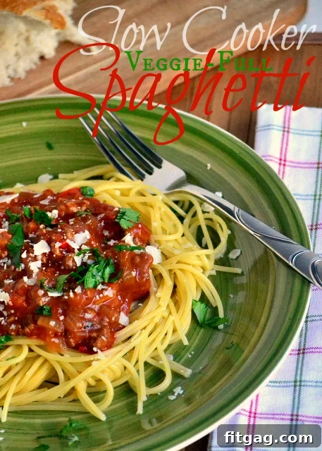 Delicious and hearty Slow Cooker Spaghetti, rich with vegetables and sauce, perfect for family dinners.