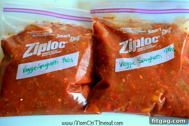 Frozen spaghetti sauce in containers, ready for future meals