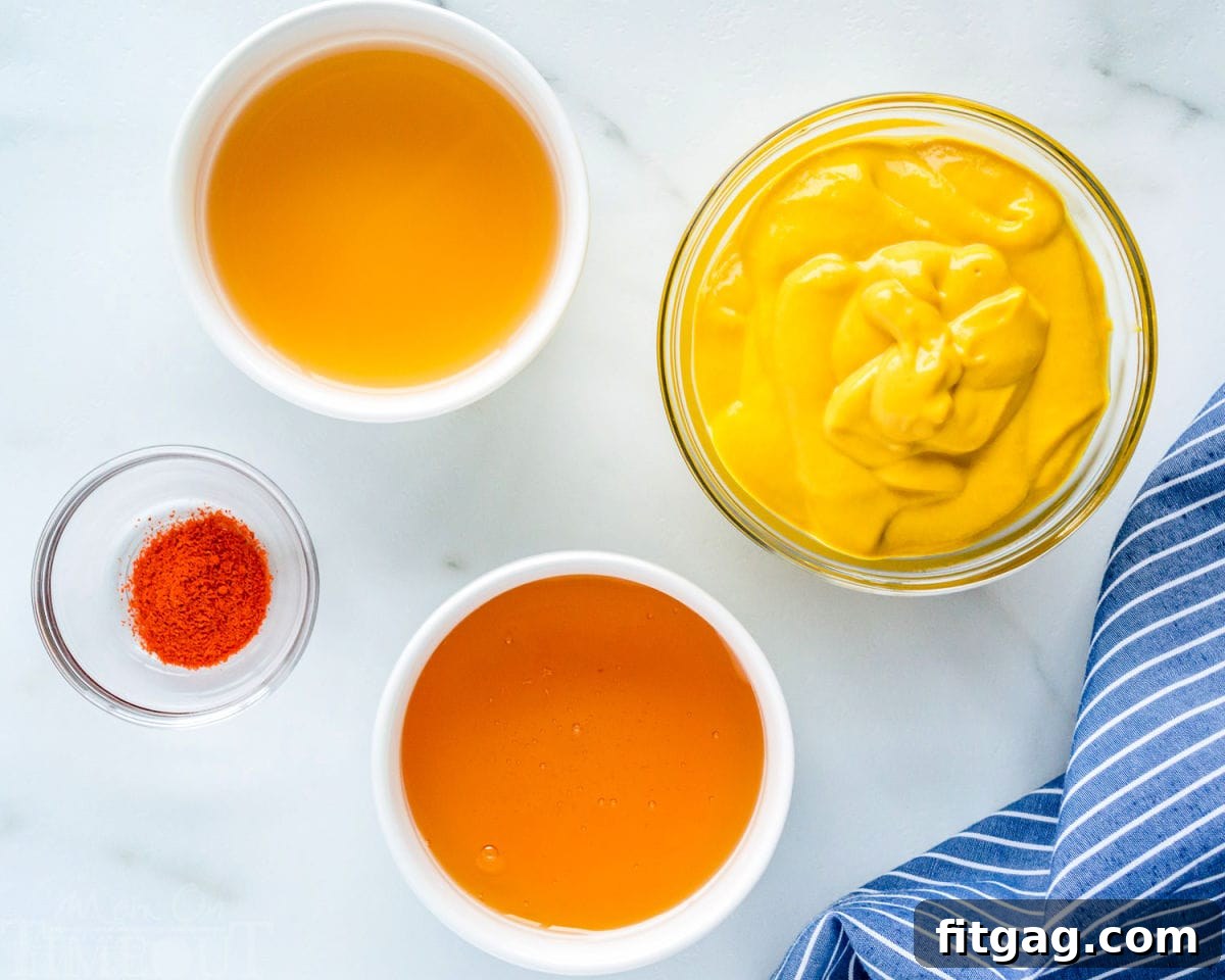 honey mustard ingredients in bowls.