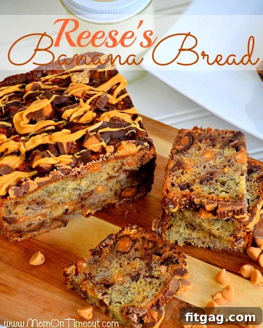 Reese's Explosion Banana Bread from MomOnTimeout.com | An explosion of Reese's turns this banana bread into the ultimate treat! #bread #breakfast #Reese's