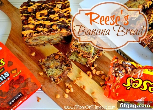 Reese's {Explosion} Banana Bread from MomOnTimeout.com | An explosion of Reese's turns this banana bread into the ultimate treat! #bread #breakfast #Reese's