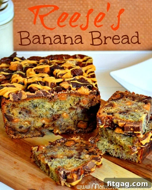 Reese's {Explosion} Banana Bread from MomOnTimeout.com | An explosion of Reese's turns this banana bread into the ultimate treat! #bread #breakfast #Reese's