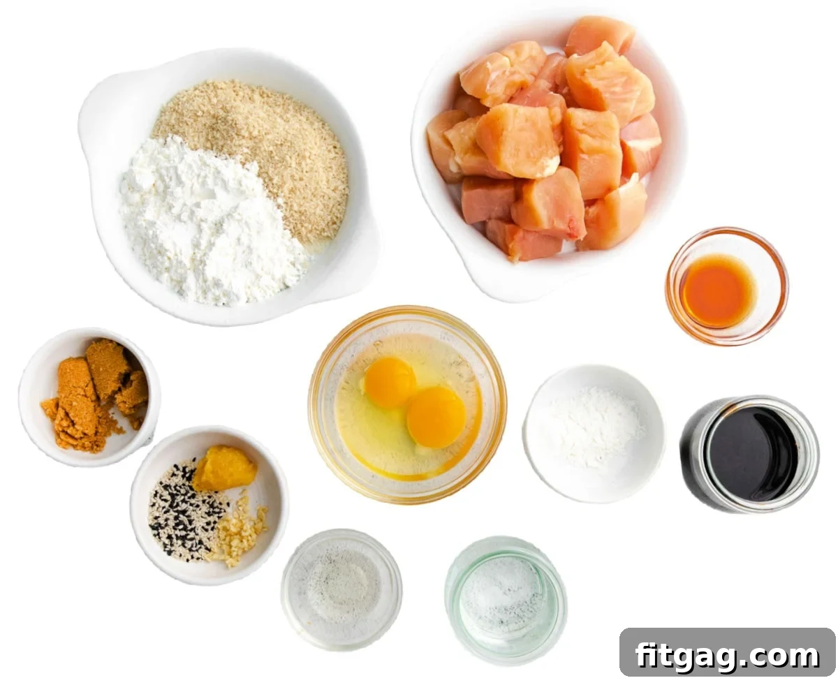 Teriyaki chicken ingredients measured out into small bowls.
