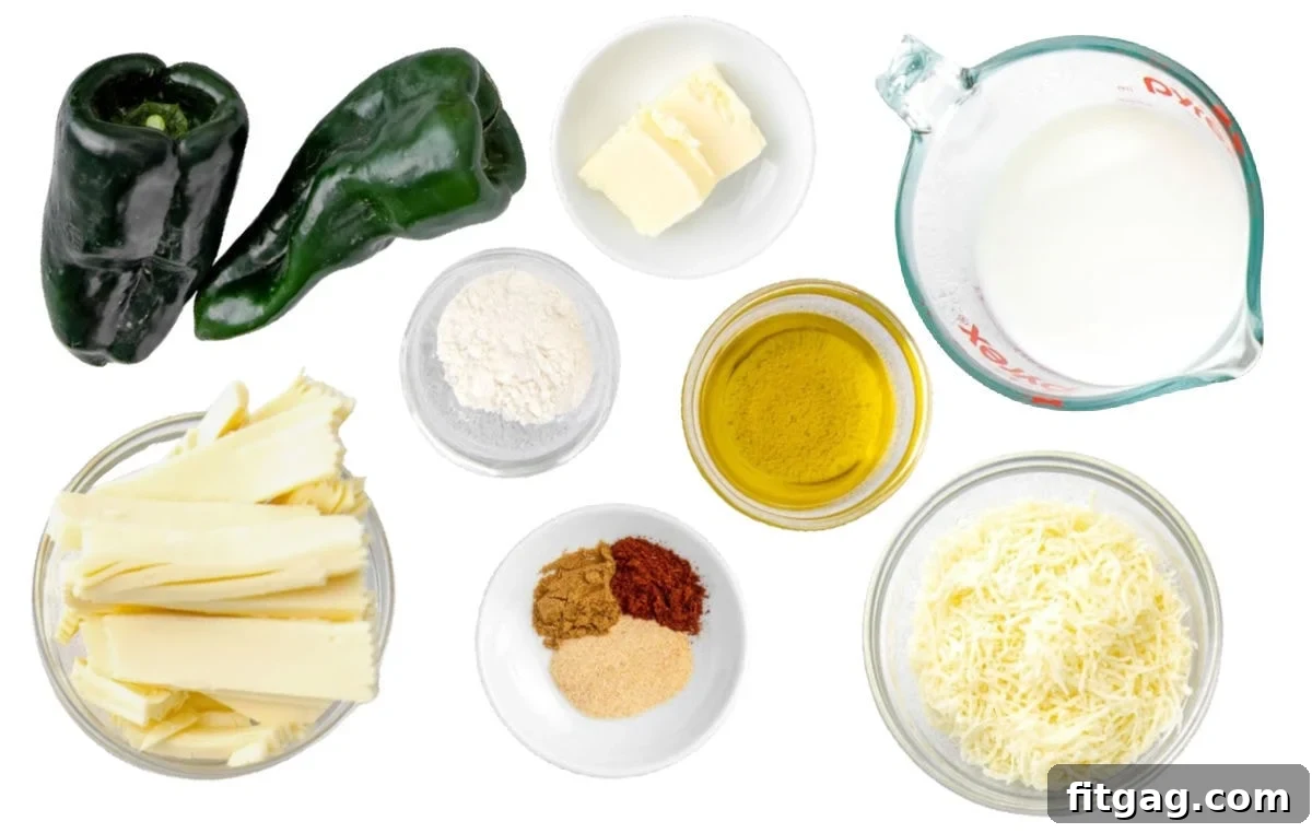 Irresistible Queso Blanco Dip 4 queso blanco ingredients set out in small bowls and ready to use.