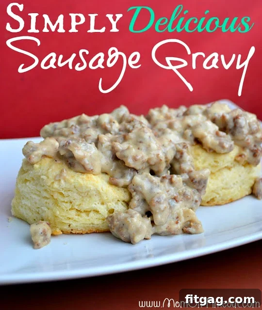 Delicious Homemade Sausage Gravy served hot over fluffy biscuits, a classic family breakfast recipe.