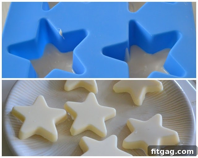 Homemade chocolate and candy melt stars for cupcake decoration.