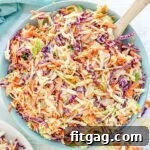 Cole slaw in blue bowl ready to serve.