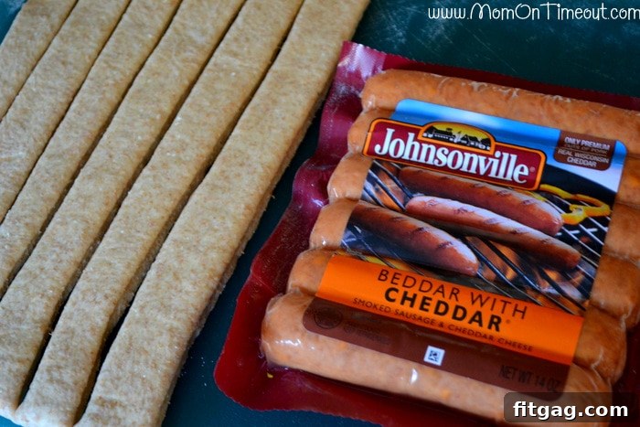 Johnsonville Beddar with Cheddar sausages, a recommended choice for making Spiral-Wrapped Sausages on a Stick, showing the quality of ingredients.