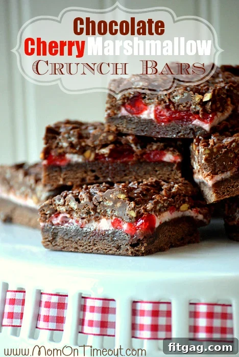 Delicious Chocolate Cherry Marshmallow Crunch Bars Ready to Serve