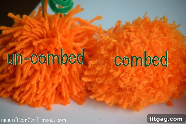 Examples of various sized pom poms, from small to large, demonstrating how different finger-wrapping techniques yield diverse results.
