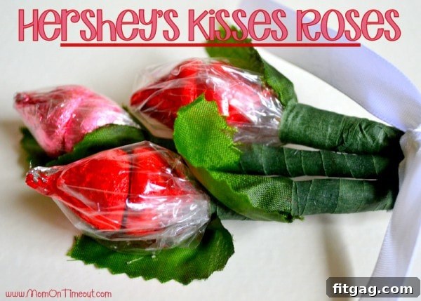 13 Valentines Day Treats and Handmade Creations 2 Hershey's Kisses Roses, a unique and sweet DIY craft perfect for weddings, Valentine's Day, anniversaries, or any occasion celebrating love. Edible roses made from chocolates.