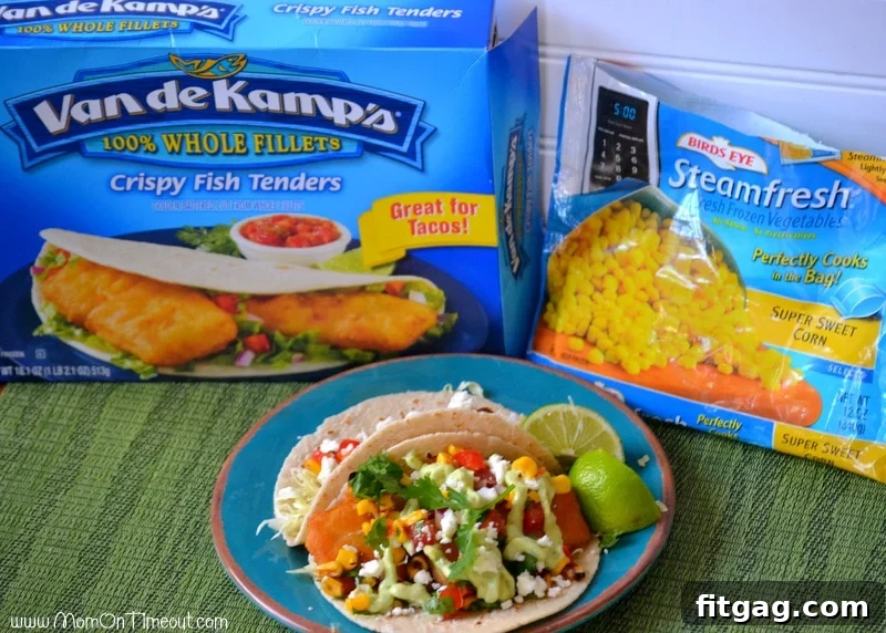 Assorted Fish Tacos with Van de Kamp's Fish Tenders and Birds Eye Roasted Corn