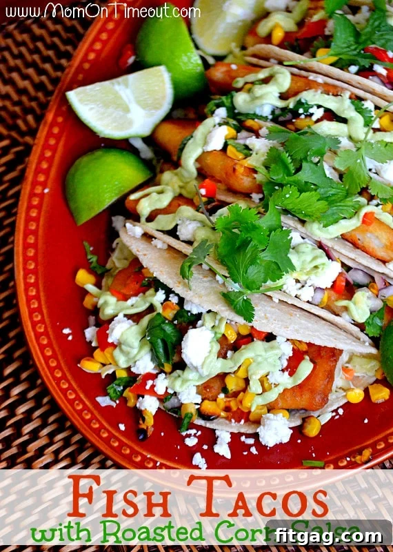 Close-up of Fish Tacos with Roasted Corn Salsa