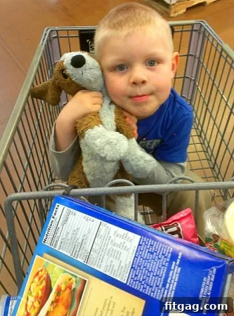 Bryce and his puppy shopping for groceries at Walmart