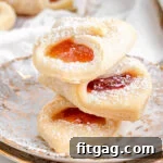 three kolackzi cookies stacked on each other on two gold rimmed plates.