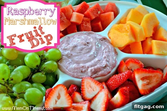 Raspberry Marshmallow Fruit Dip with fresh fruit platter