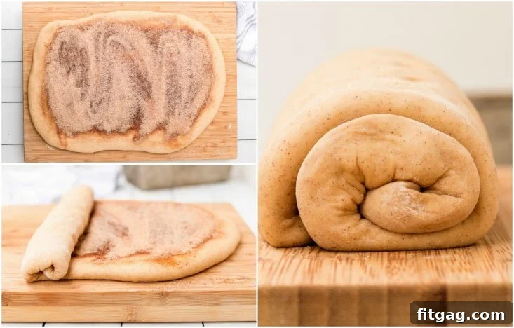 Homemade Cinnamon Bread is a thing of beauty and you'll never believe how easy it is to make! Homemade bread is always a special treat but when you add in swirls of cinnamon sugar? PERFECTION. Use the leftovers for French toast this weekend! Perfect for breakfast and brunch. // Mom On Timeout #cinnamonbread #bread #baking #cinnamon #breakfast #brunch #breadmaking cinnamon bread being rolled up collage
