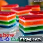 A small image of colorful Rainbow Jello Cubes, serving as a visual reference for the recipe.