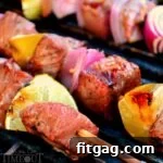 Grilled beef kabobs on the grill, perfectly cooked