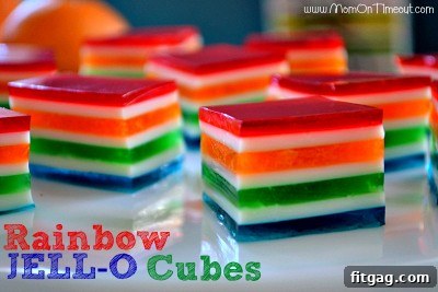 Confetti Sugar Cookie Bark 13 Colorful Rainbow JELL-O Cubes arranged for St. Patrick's Day, a jiggly and fun dessert perfect for kids and parties.