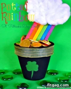 Confetti Sugar Cookie Bark 15 Potted Rainbow St. Patrick's Day Craft, a charming and easy craft idea for kids to celebrate the holiday, featuring a rainbow emerging from a pot.
