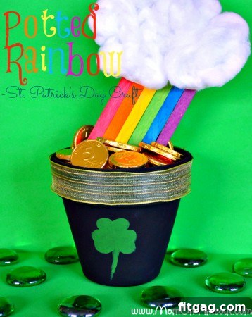 Potted Rainbow St. Patrick's Day Craft, a creative decoration resembling a rainbow in a pot of gold.